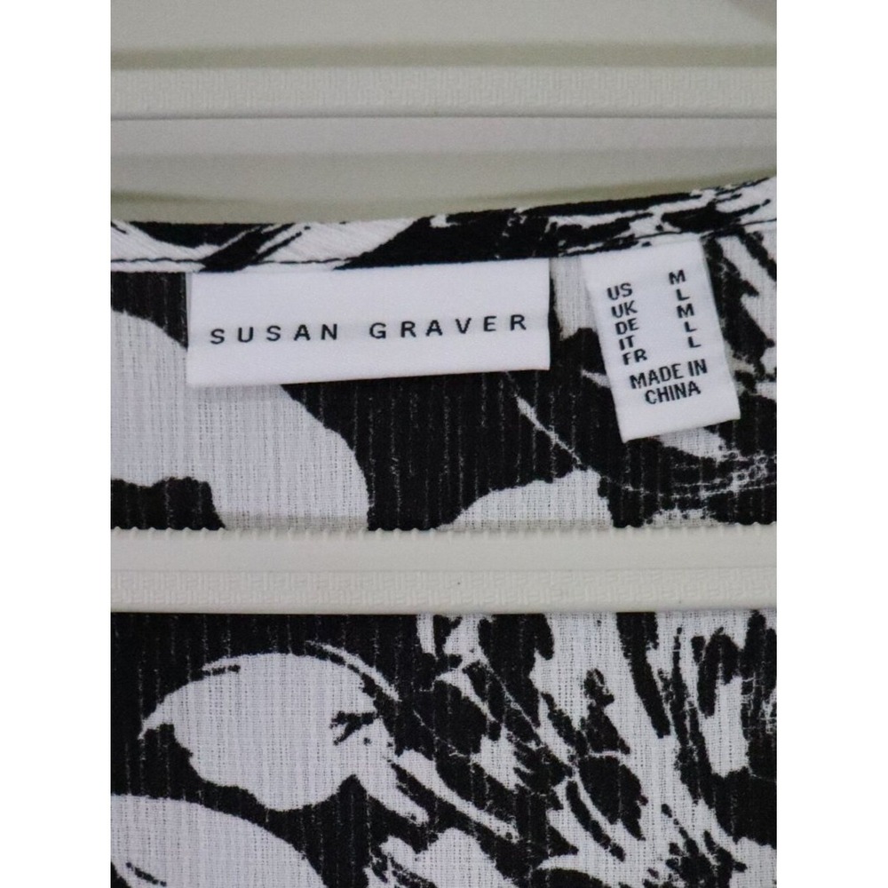 Boho Floral Beachwear Susan Graver Swim Cover Up M Black White Tassel Trim - Picture 2 of 7
